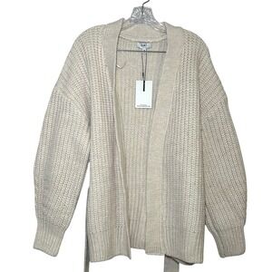 OAT New York Women Cream Chunky Ribbed Knit Belted Cardigan Sweater M classic